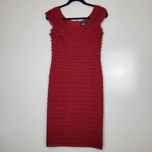Adrianna Papell Red Horizontal Pleated Form Fitted Dress Size 4